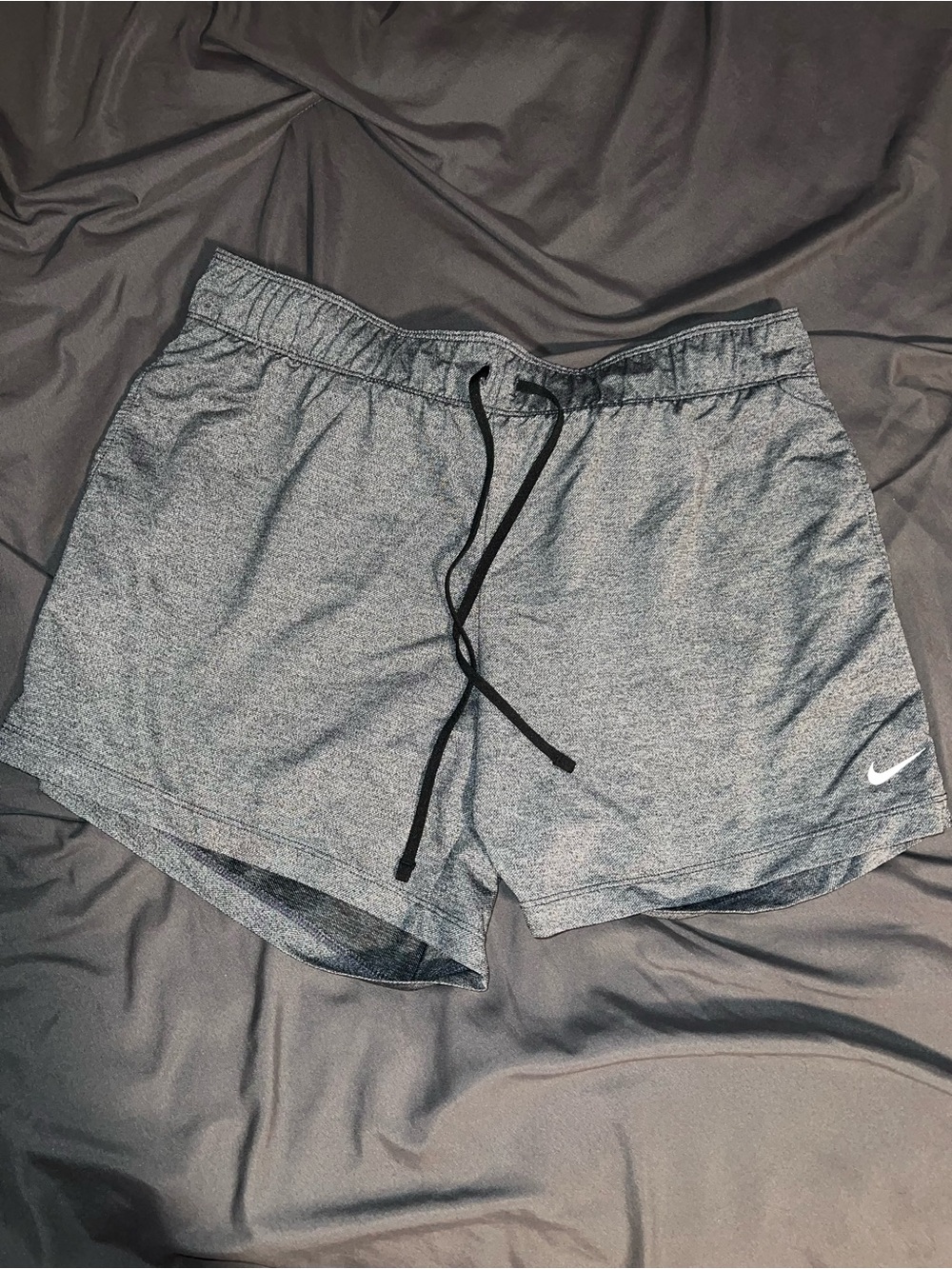 Nike Women's Heather Gray Athletic Shorts with Black Drawstring